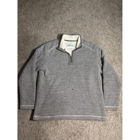 Orvis Other - Orvis Mens Gray Textured Sherpa Lined Quarter Zip Pullover Sweater Large